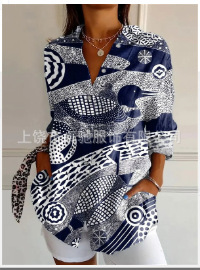 Picture of 2025 New Women's Long Shirt Women's Summer European and American Trend Long Sleeve Shirt Printed Pattern Printed 3D Shirt
