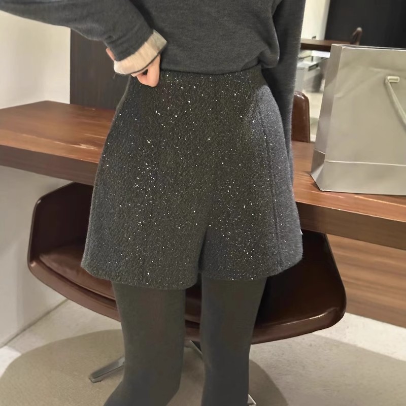 Star Woolen Shorts Autumn and Winter New plus size Women's chubby girl High Waist Slimming A- line Wide Leg Casual Boots Pants for Outer Wear