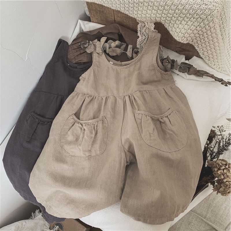 South Korea Children's Wear Girls' Pants Korean-type Old Pocket Straight Overalls Spring Summer and Autumn Loose Denim Overalls