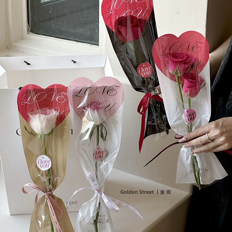 Love three-dimensional straight tube bag transparent single bag multi flower bag rose flower bag single flower packaging bag