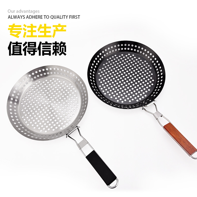 Picture of Source manufacturers round hollow wooden handle barbecue plate outdoor vegetable plate barbecue plate outdoor BBQ plate portable