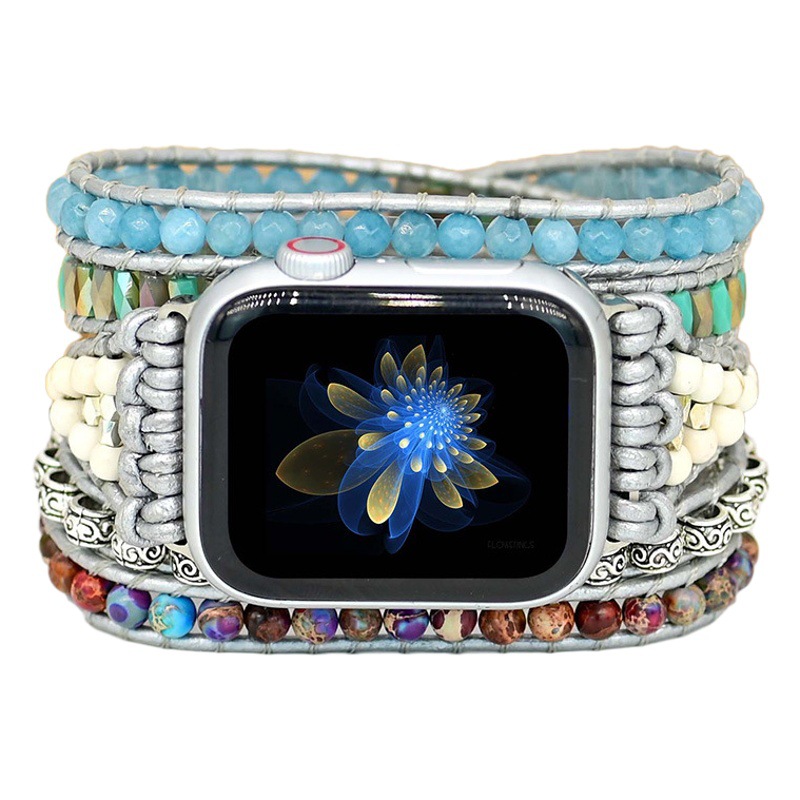 European and American popular accessories stone beads hand-woven watch strap bohemian style natural stone Apple watch strap