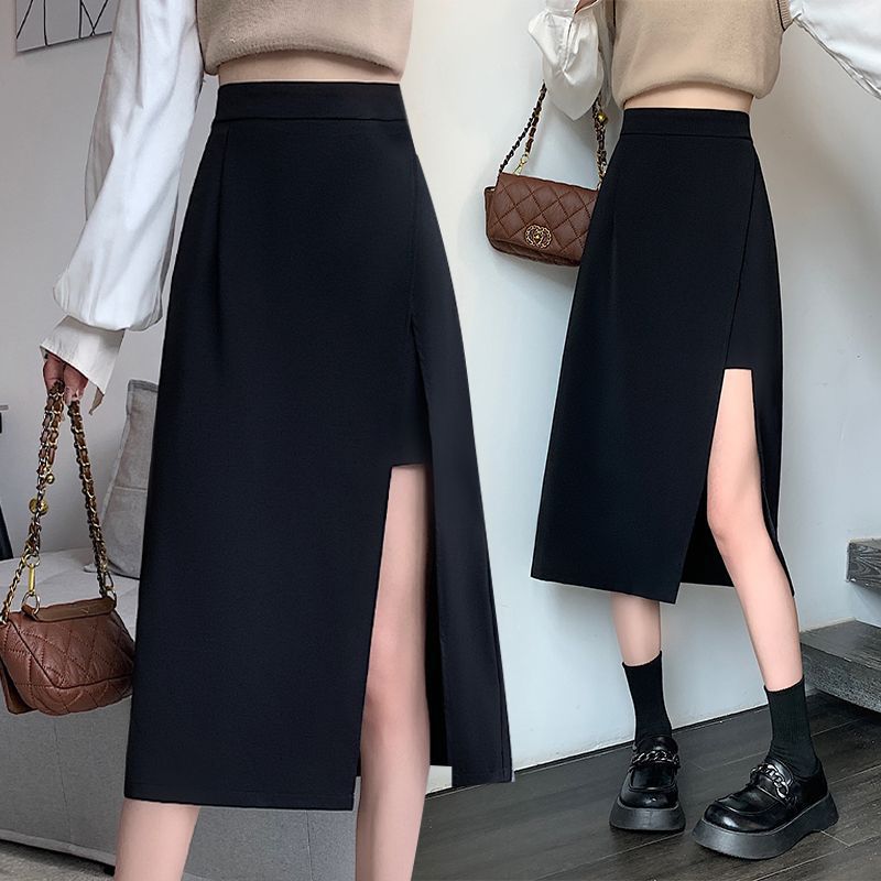 2024 New Split Suit Skirt Women's plus size Irregular High Waist Slimming Mid-length Skirt Korean A- line Skirt Women