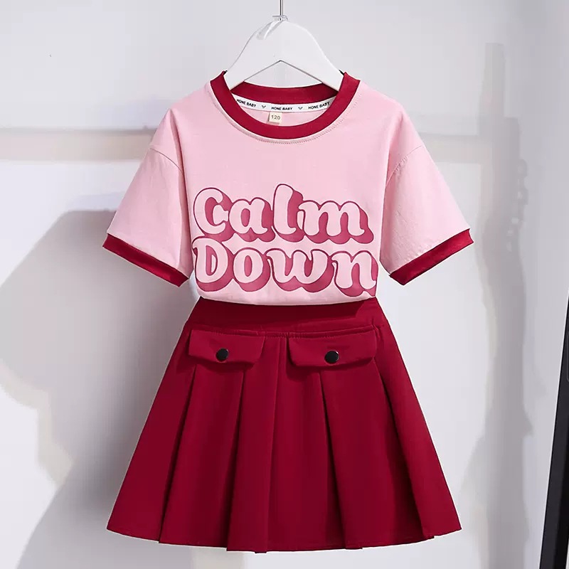 Girls' summer suit skirt new fashion casual style girls' two-piece summer clothes middle and big children's short sleeve skirt suit
