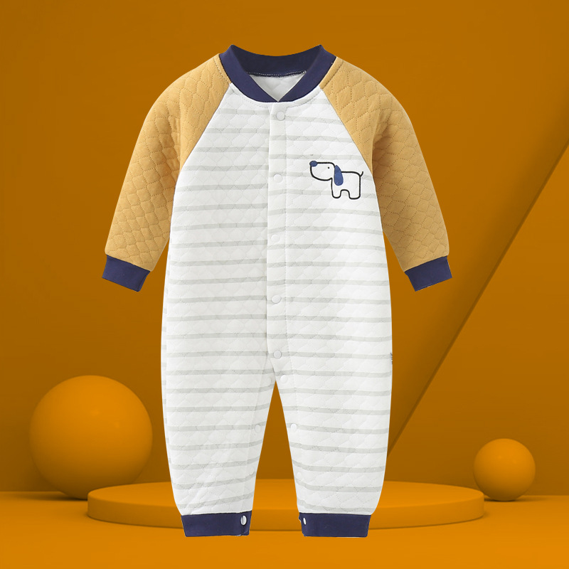 Picture of Baby Jumpsuit Pure Cotton Quilted Crawling Suit Pajamas Seamless Set Unisex Baby Romper Autumn and Winter Outfit Cartoon Pattern