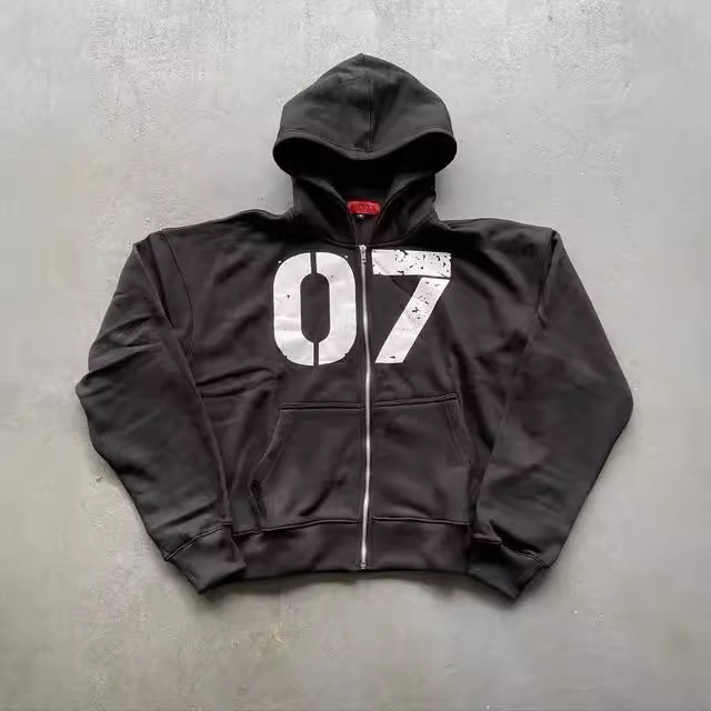 Trendy Street Loose Sweatshirt Fashion Couple Set Hip-Hop Sports Unisex Zip-Up Hoodie Set