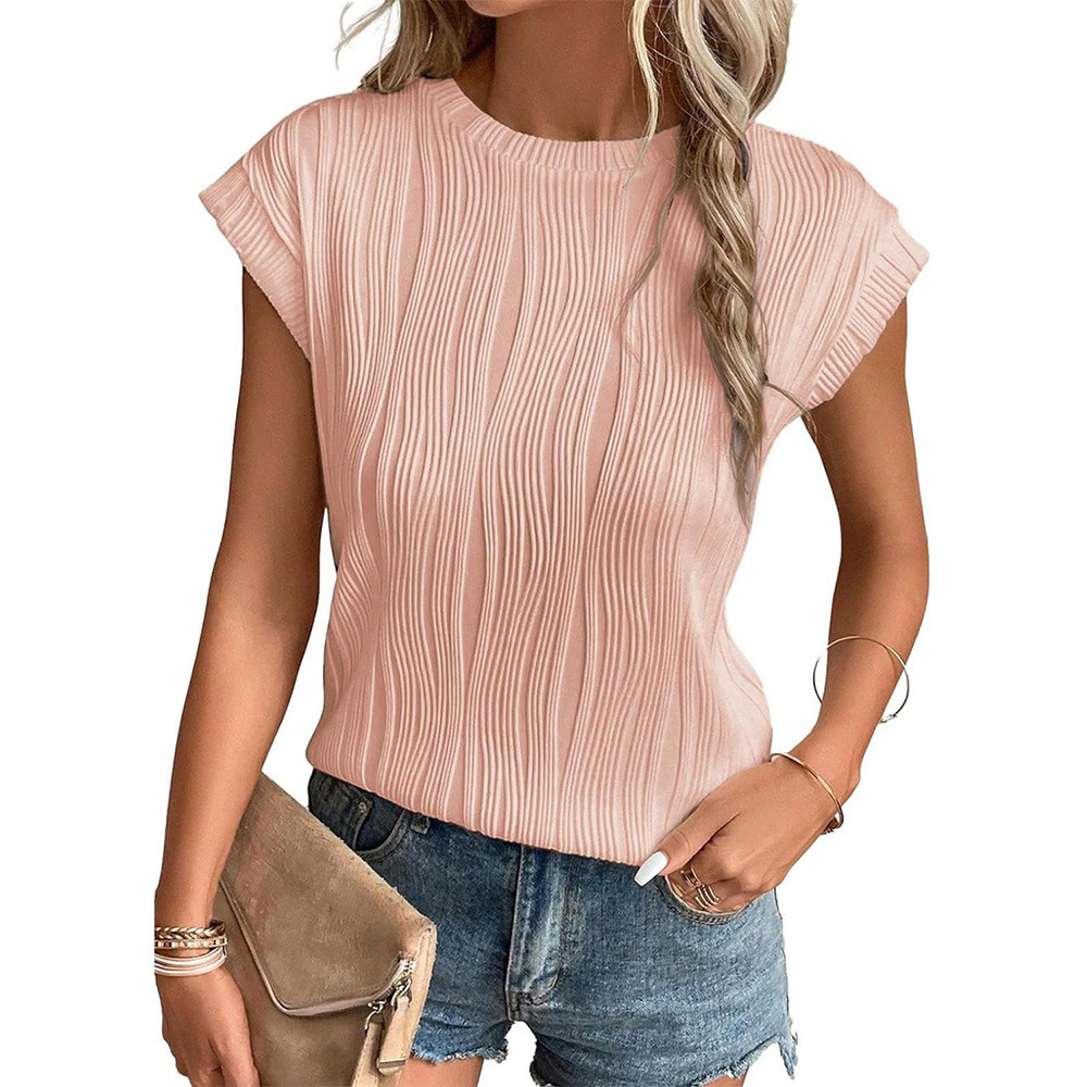 Summer New Heavy Texture Printed Short-sleeved Round Neck T-shirt Loose Embossed Solid Color Trendy Women's European and American Style