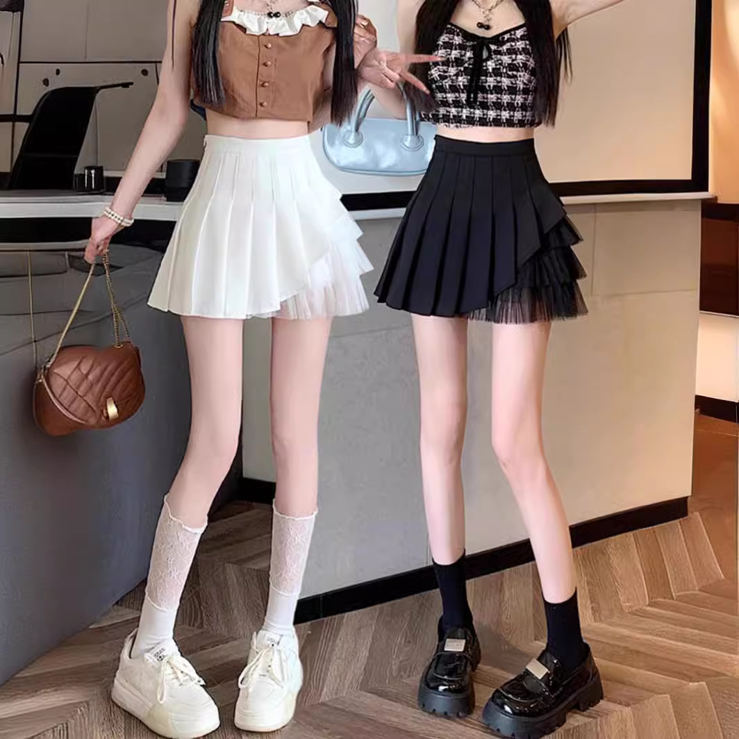 Foreign trade mall withdrawal withdrawal cabinet tail goods mesh pleated skirt female niche small skirt slimming A- line skirt