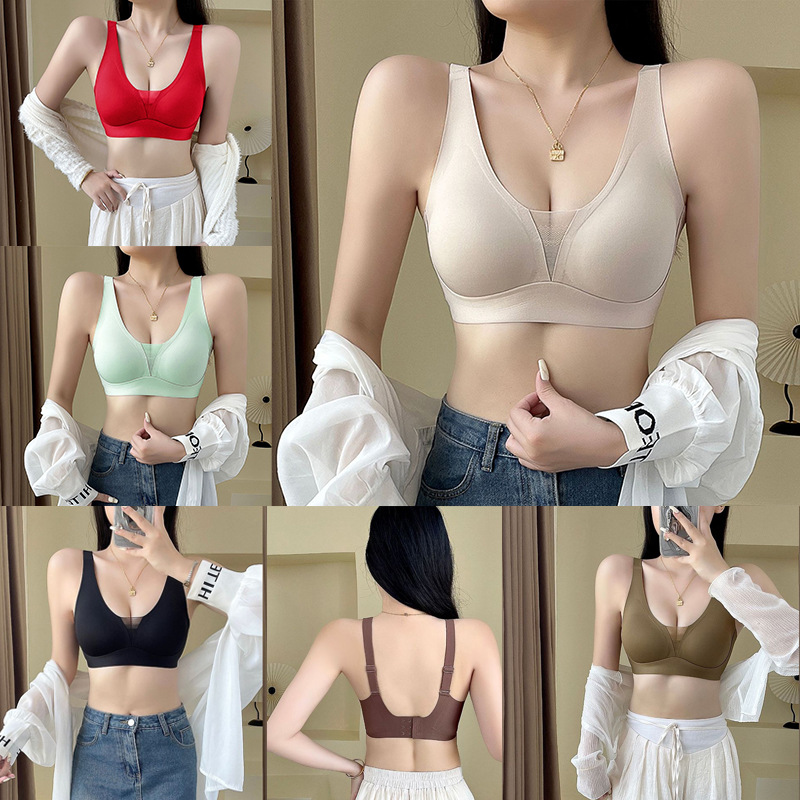 Seamless Latex Underwear Female Naked Sense Semi-fixed Big Chest Push-up Parammary Milk Thin Mold Cup Rimless Bra High Side Ratio