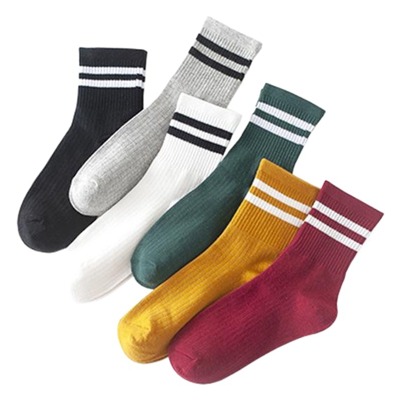 2019 Spring and Autumn Japanese Style Women's Socks Academic Style All-match Stacks Two-bar Sports Socks Mid-tube Socks for Women