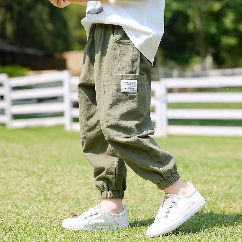Boys' Pants Army Green Fashion Thin 2023 New Anti-mosquito Pants Korean Handsome Loose Casual Pants