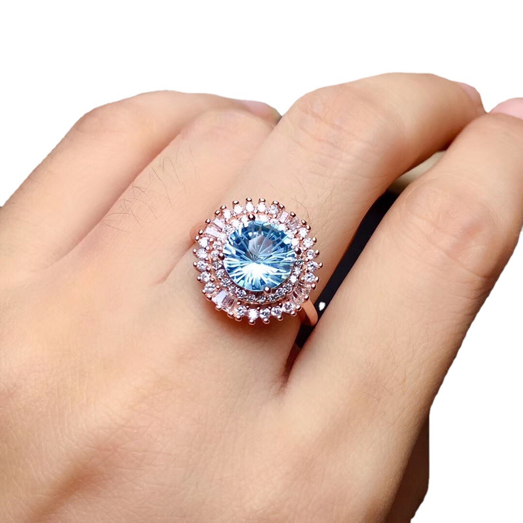 New Luxury Full Diamond Inlaid Topaz Fireworks Cut Necklace 2 karat High Carbon Diamond Rose Gold Open Ring Women