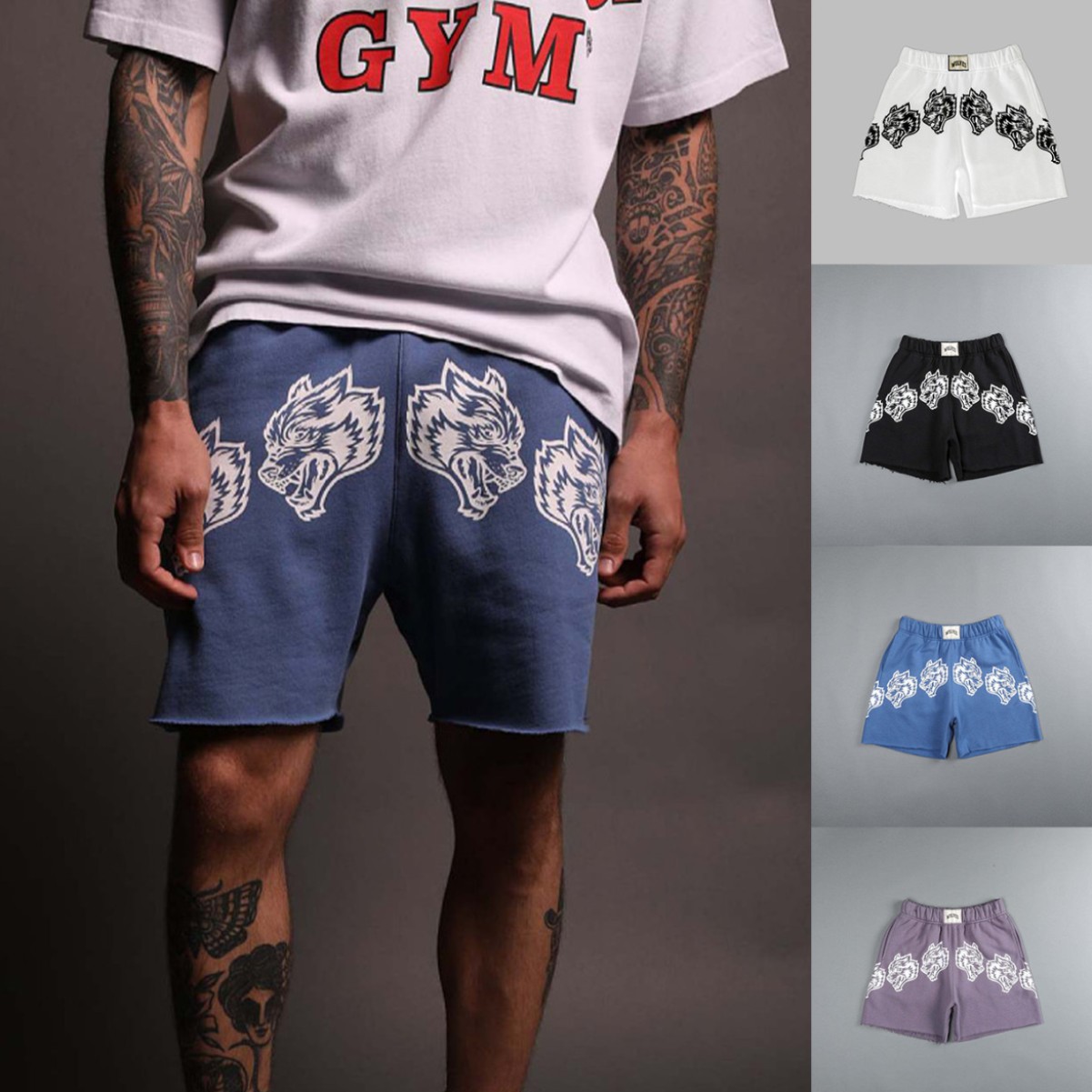 New Men's Cartoon Loose Printed Shorts Cotton Summer Raw Edge Casual Sports Pants Fitness Sports Five-Point Pants