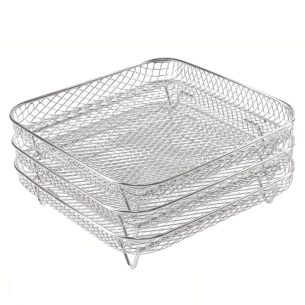 Picture of Cross-border three-layer stainless steel grill multifunctional air fryer rack 304 stainless steel air fryer basket tray