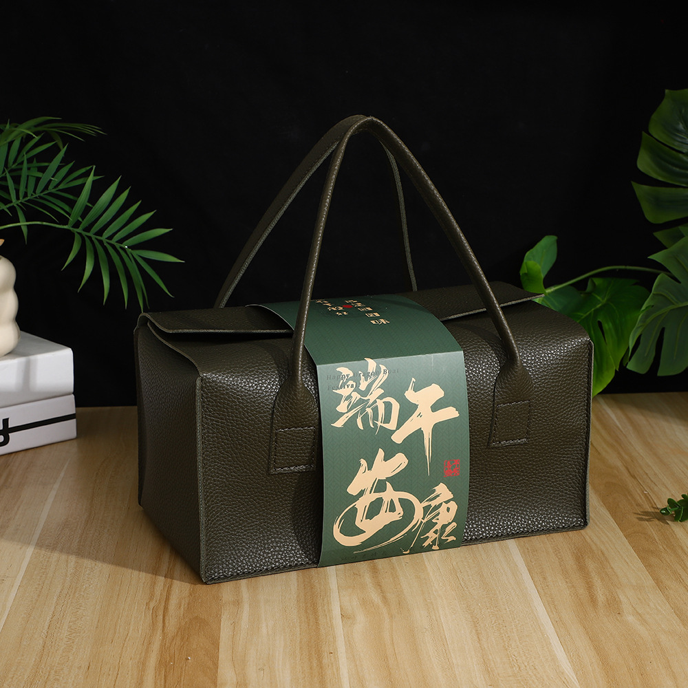 Picture of in stock High-grade Leather Red Wine Gift Box Double Pack Accompanying Gift Big Fortune Bag Business Gift Wine Packaging Box