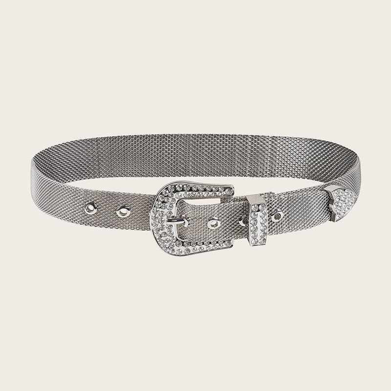 New Diamond Buckle Head silver Metal Punk Belt Casual Women Fashion Waist Chain Cross-border European and American in stock Wholesale