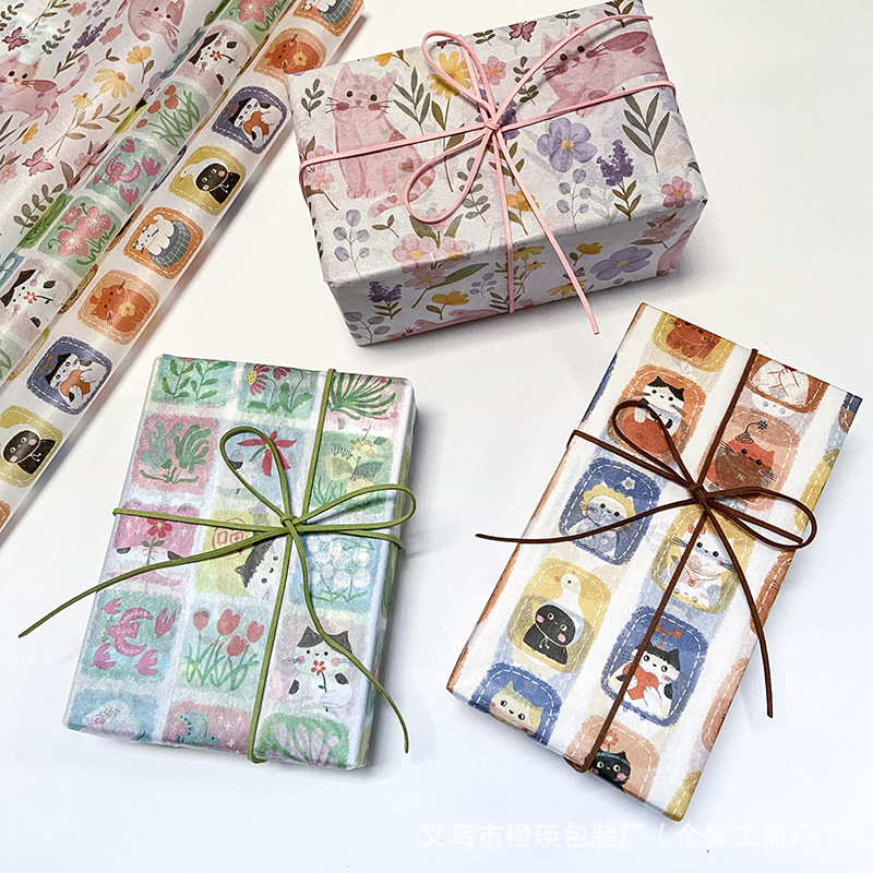 Cross-border Plaid Kitten Birthday High Color Value Sydney Paper French Gift Wrapping Paper Card Packing Material Copy