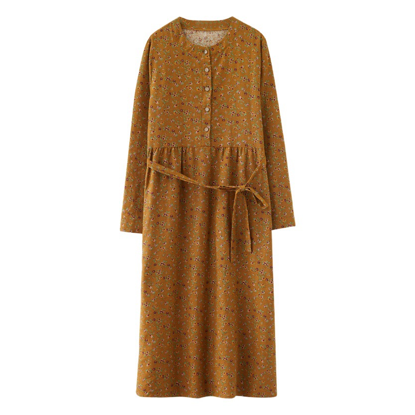 2025 Spring & Fall New Style Middle-Aged Literary Cotton and Linen Floral Large Size Dress Work Clothing Retro Elegant Loose Mid-Length Skirt