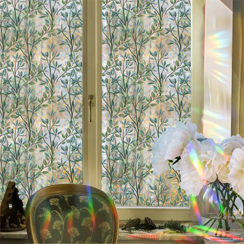 Cross-Border Small Roll Packaging Leaf Crescent Glass Film Colorful Glass Stickers Sunshade Window Stickers Home Decoration Stickers Wholesale