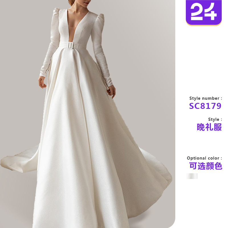 2025 New Cross-Border European and American Dress, Ladylike Style White Satin Slimming Look and Tall French Style Dress