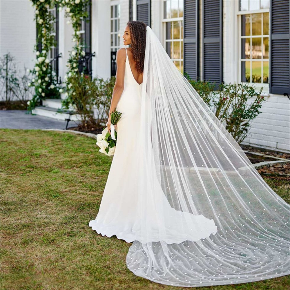 2022 bridal pearl veil white ivory wedding accessories headdress mesh shawl with comb for picture production