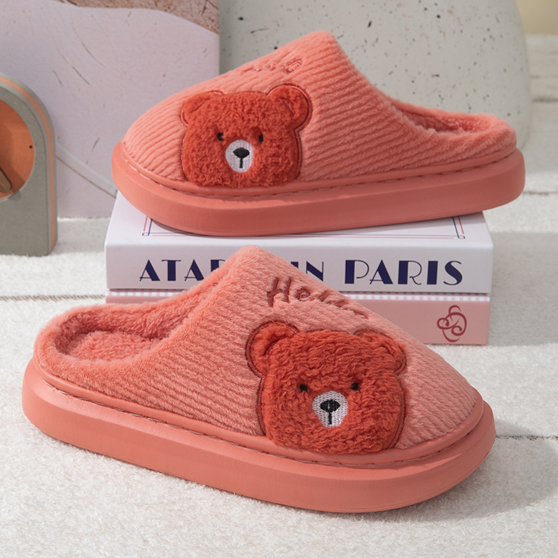 New Style Cotton Slippers Cartoon Bear Female Home Indoor Couple Thickened fleece-lined Home Hospitality Cross-border Maomao Slippers for Men
