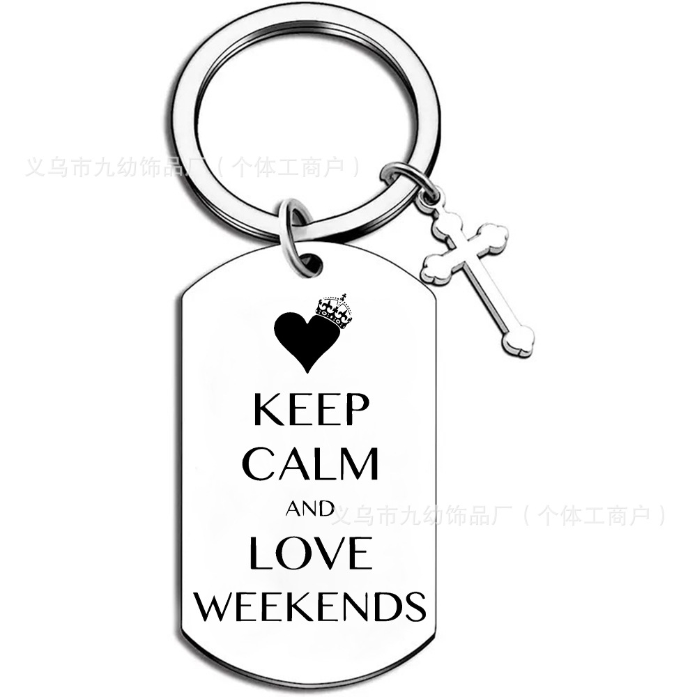 Cross Border Engraving Circus Clown Keychain Cross Stainless Steel Keychain Pendant Christmas Blessing Gift