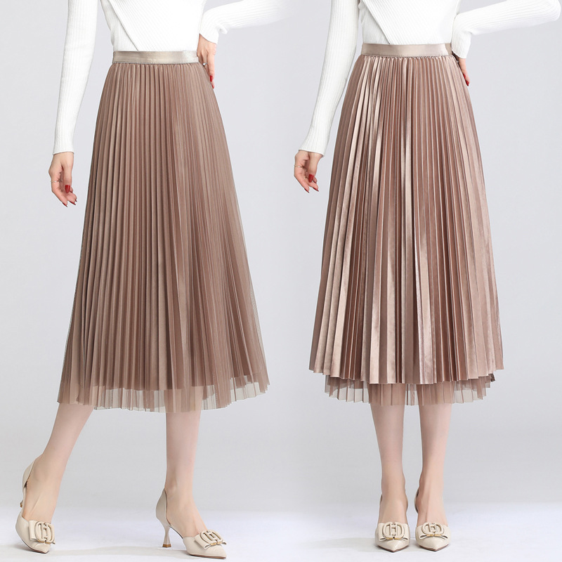 Reversible PleAted Mesh Skirt 2024 Spring And Summer ClAssy FAshion ElegAnt High WAist Slim DrAped A-line Women's Skirt