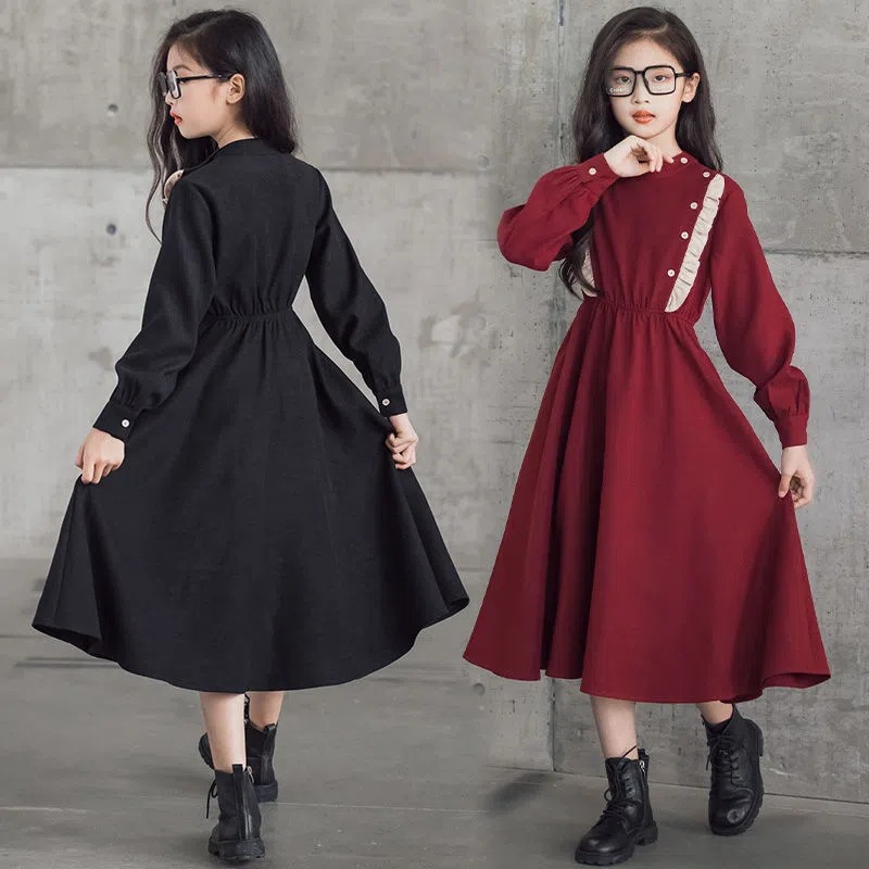 Girl's Long Dress Over the Knee Spring and Autumn Wear Korean Style Children's Wear Western Style Fashionable Long Sleeve Children's dress Dress Princess Dress