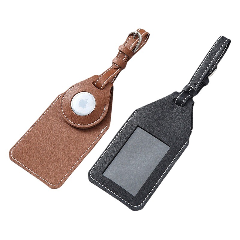 Creative PU Luggage Tag Airtag Tracker Protective Cover Leather Luggage Tag Anti-lost Suitcase Card Cover