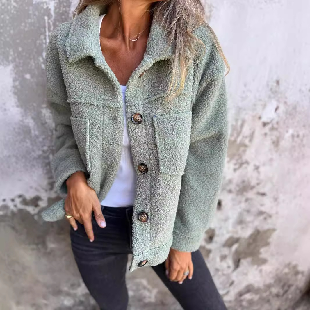 Picture of 2024 Independent Station New Amazon AliExpress-Fall/Winter Lapel Single-breasted Lamb Wool Jacket