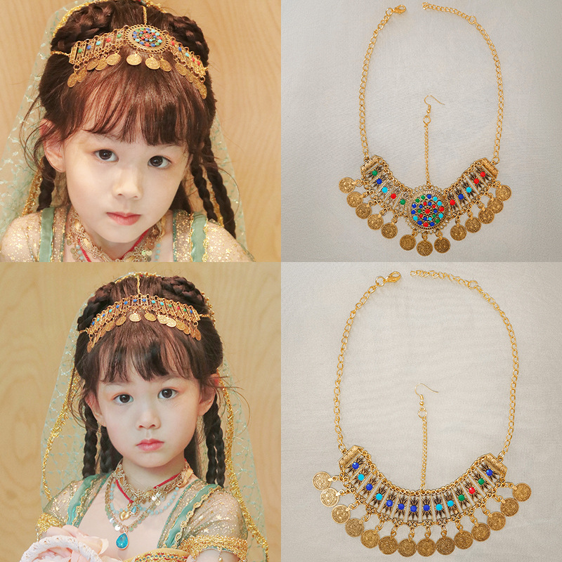 Picture of Children's Antique Forehead Chain Headwear Girls' Headwear Tassel Xizang Hair Accessories Western Exotic Eyebrow Pendant Necklace