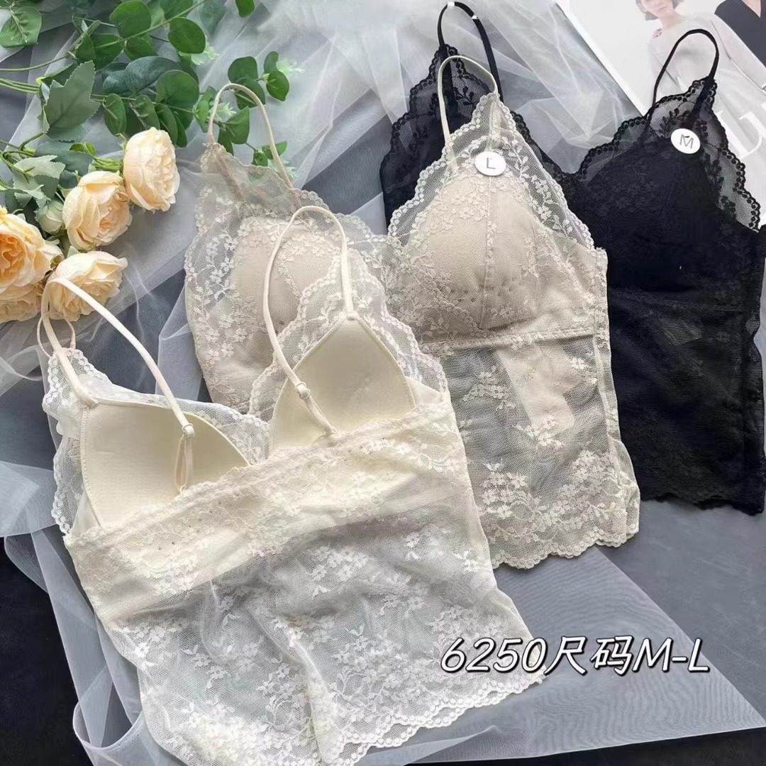 Popular Beautiful Back Vest with Lace Bottoming Sling, Sexy Push-Up Fixed Breast Pad, No Steel Ring, Inner Wear and Outer Wear for Women