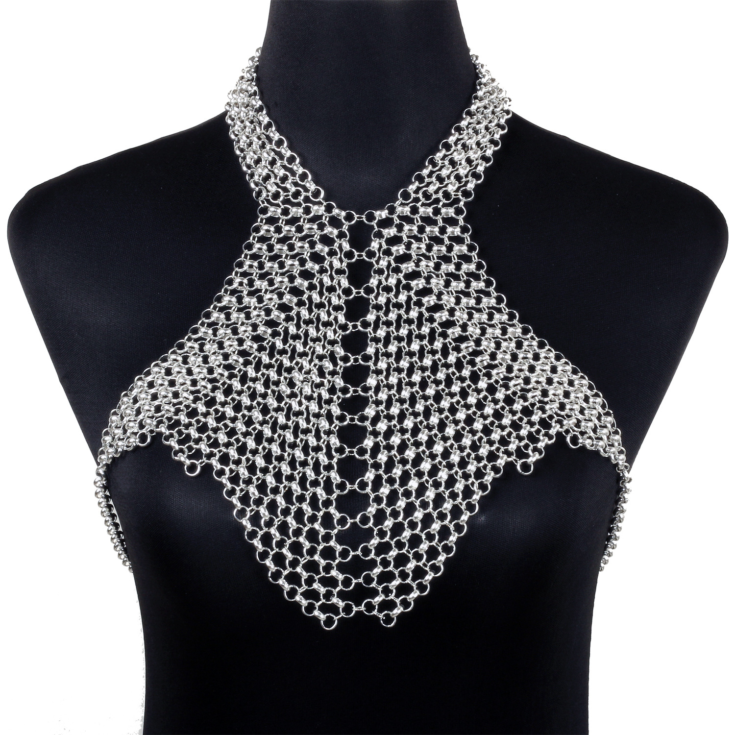 European and American Silver Carnival Chest Chain Trendy Street Shooting Personality Body Chain Goddess Nightclub Necklace Bikini Decorative Chain