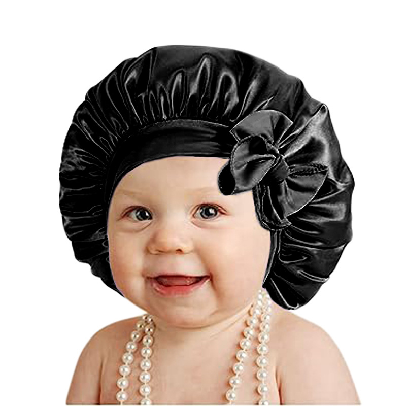 Picture of Children's milk silk ribbon headscarf hat baby satin nightcap knotted shower cap JDKB-21B
