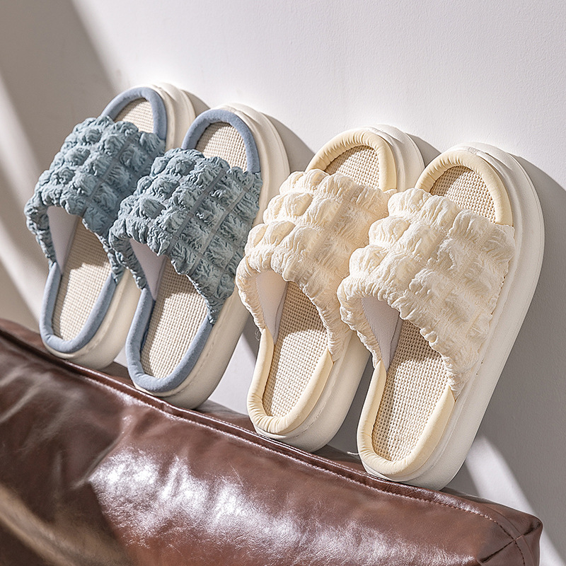 Recommended Puff Eva Thick-Soled Linen Slippers for Women, Spring and Autumn Indoor Silent Home Soft-Soled Slippers for Women