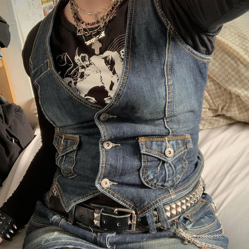 European and American Foreign trade cross-border supply slim fit Denim vest for women