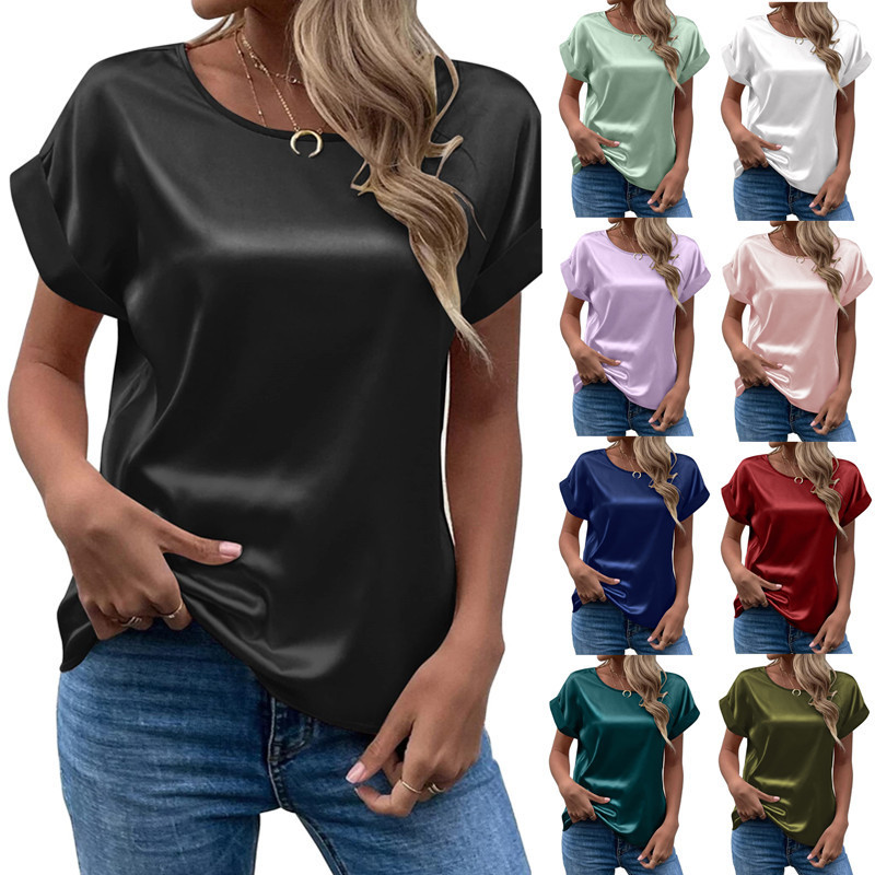 Picture of Fashion 2025 summer foreign trade source OL temperament Sade pullover round neck straight tube women's T-shirt primary source