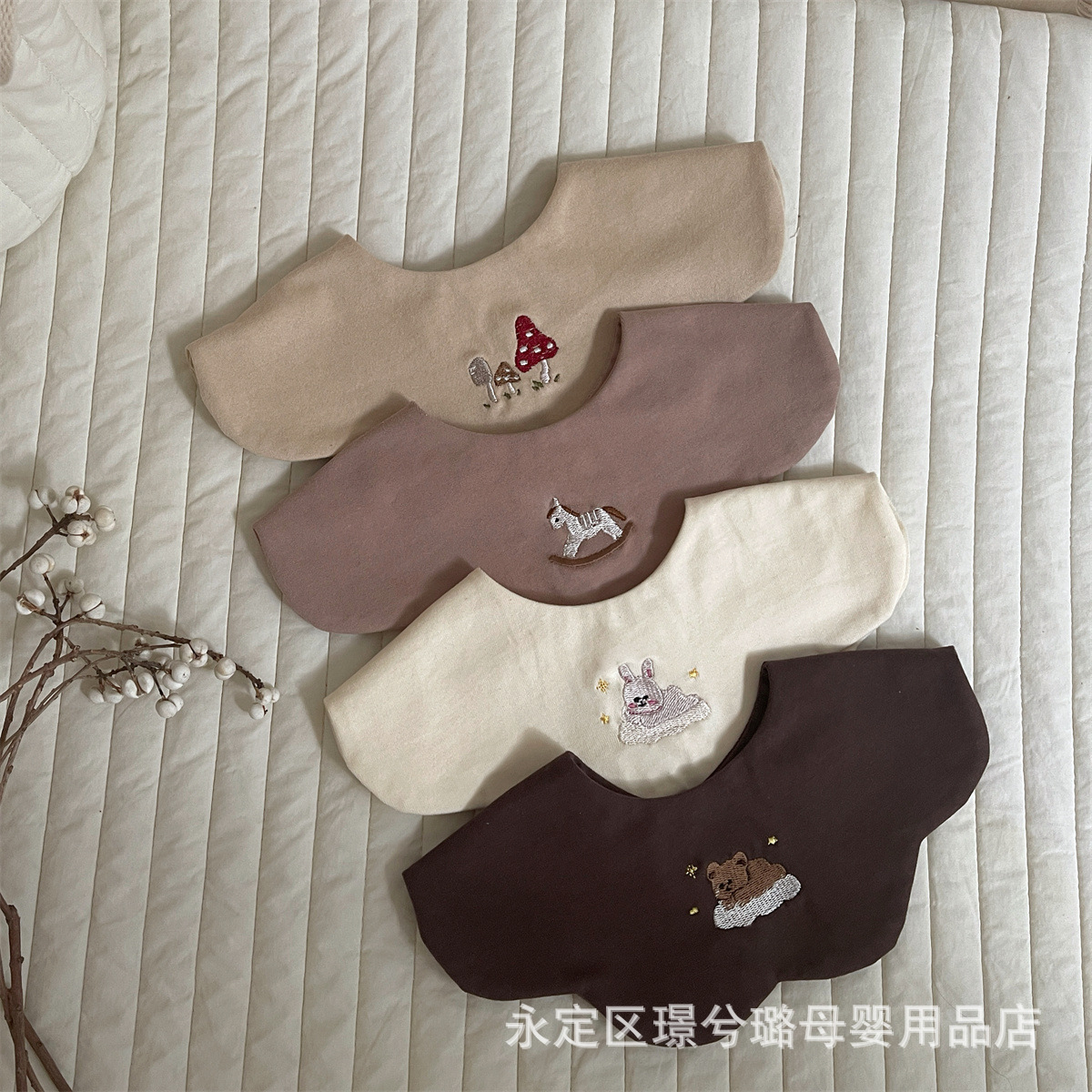 Korean style baby saliva towel boys and girls bib new cartoon embroidery bib anti-spitting cotton saliva towel