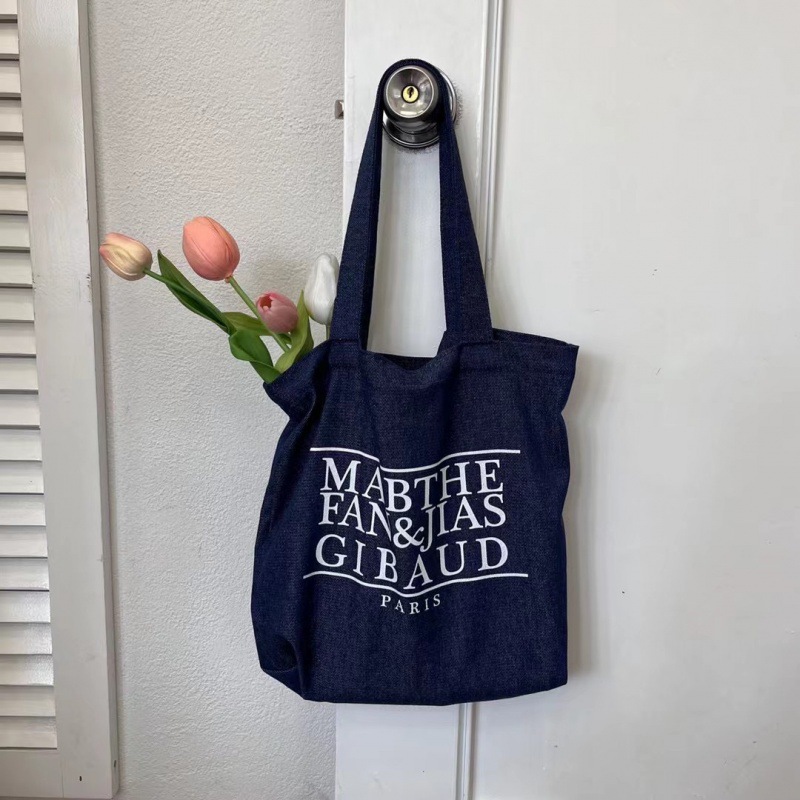 MARITHE Same Car Jingyuan Same Denim Color Letter Large Capacity Canvas Shoulder Bag Casual All-match College