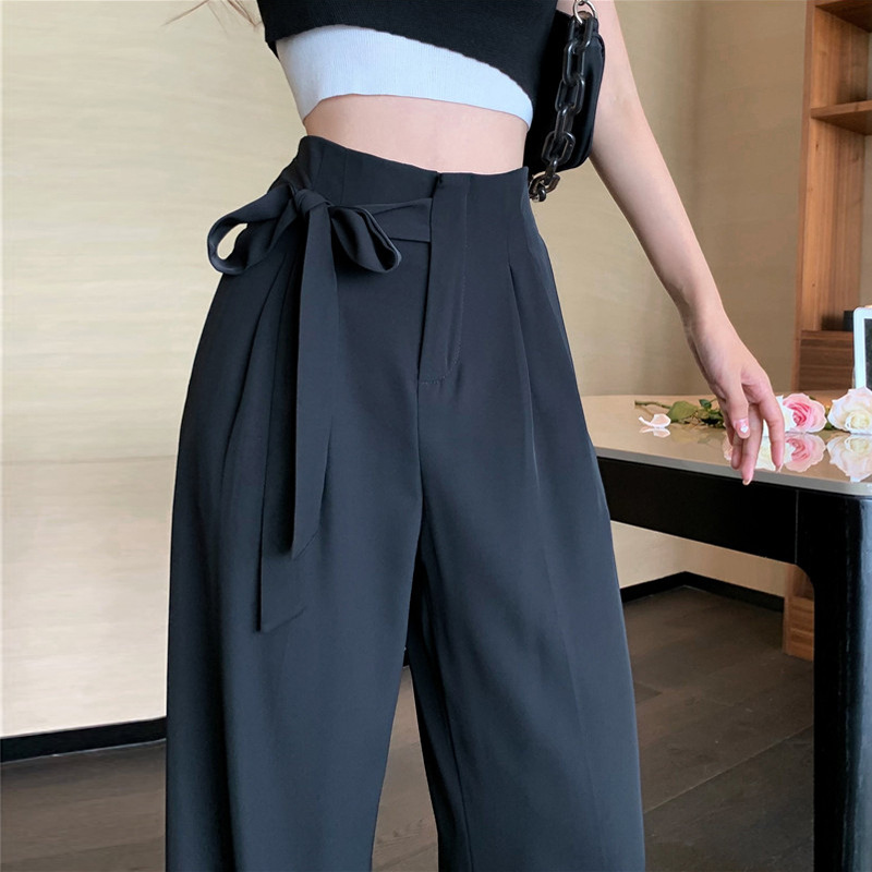 Black suit pants for women spring/summer 2023 New loose wide-leg pants design high waist drape straight casual pants