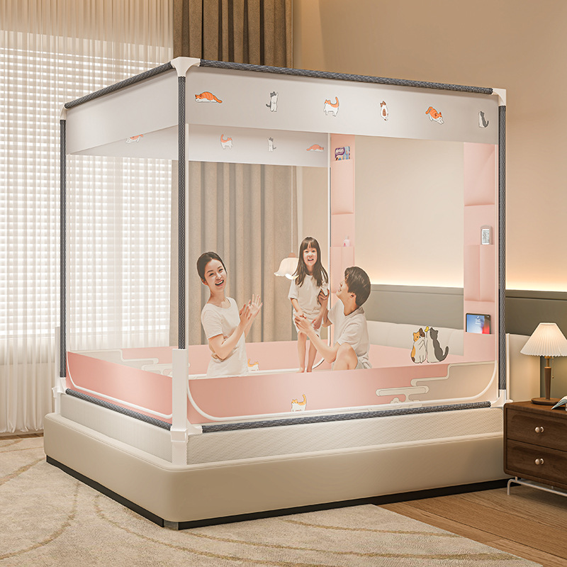 Picture of Square Top Reinforced Fence Cartoon Mosquito Net Household Children's Drop-resistant Three-door Mongolian Yurt Mosquito Net Nantong Home Textile