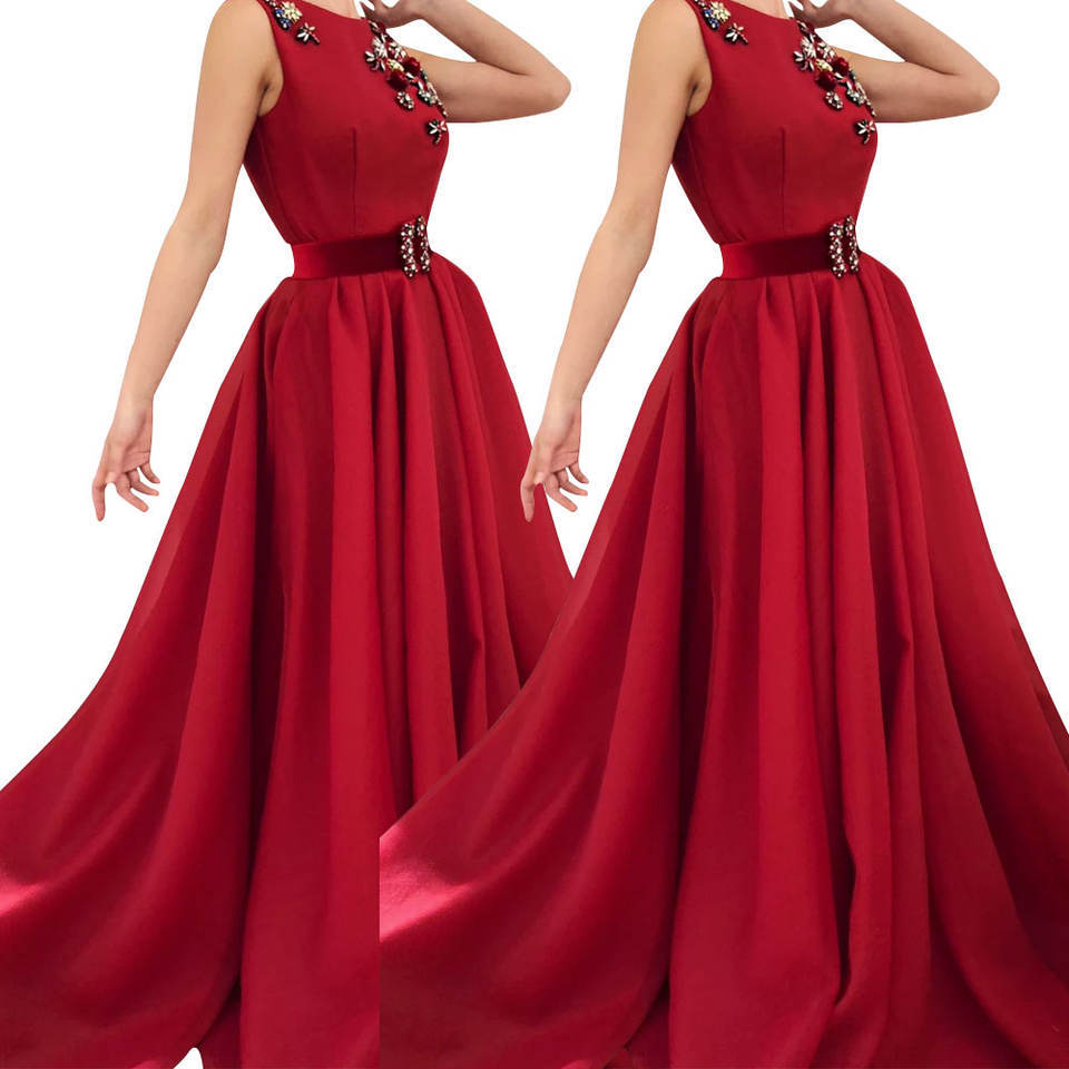 Picture of Cross-border Amazon festive red slim-fit sleeveless banquet performance host evening dress bridesmaid daily dress