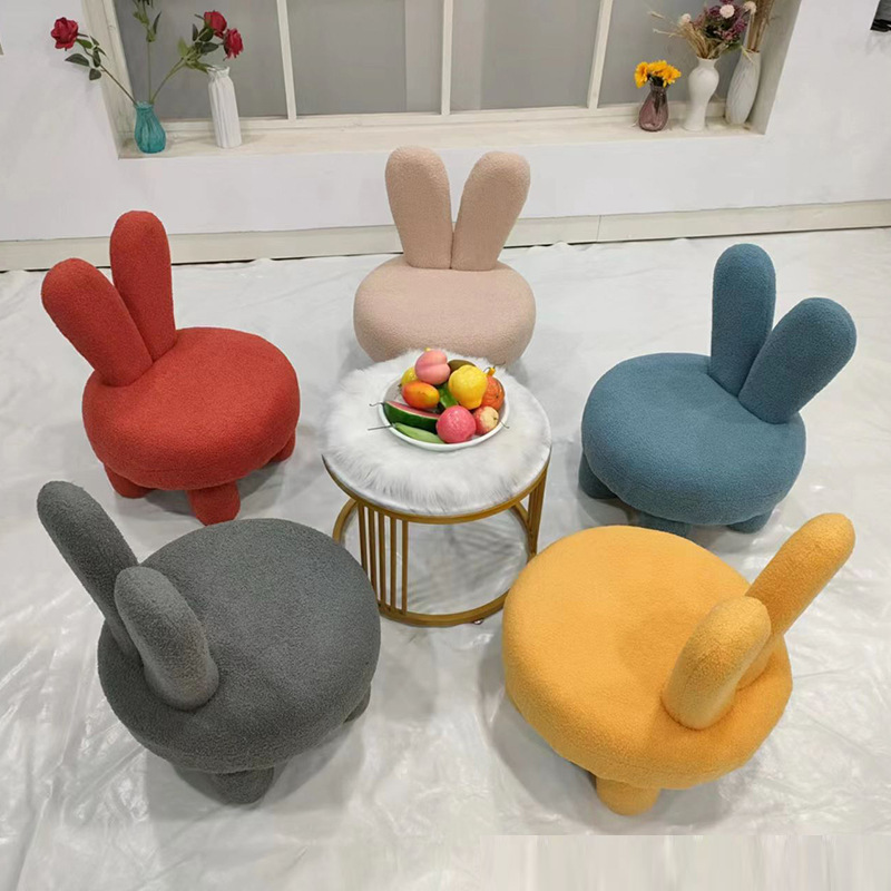 Picture of Cute Rabbit Children's Chair Fabric Shoe Changing Low Stool Lamb Velvet Backrest Chair Living Room Bedroom Creative Children's Seat