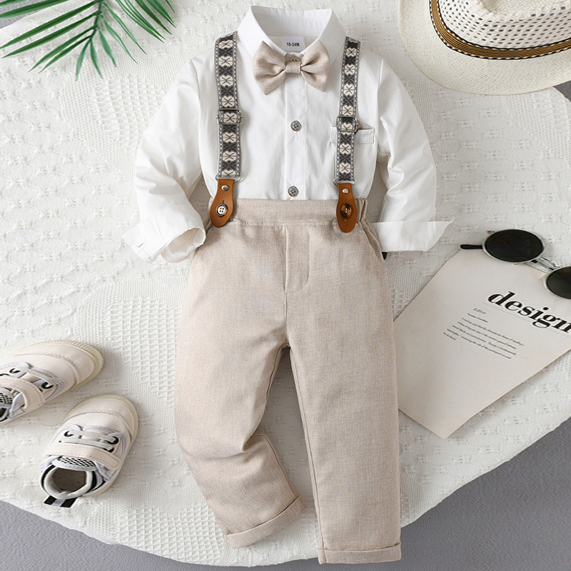 Source factory Europe and the United States performance host foreign trade children's clothing boys spring and autumn clothing suspenders small suit boys suit