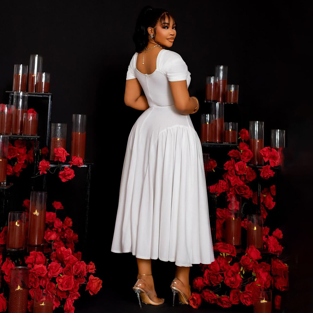 Picture of N8072 European and American Cross-border plus size Black Women's Clothing Fashion Elegant Long Strapless Collar Waisted plus size dress