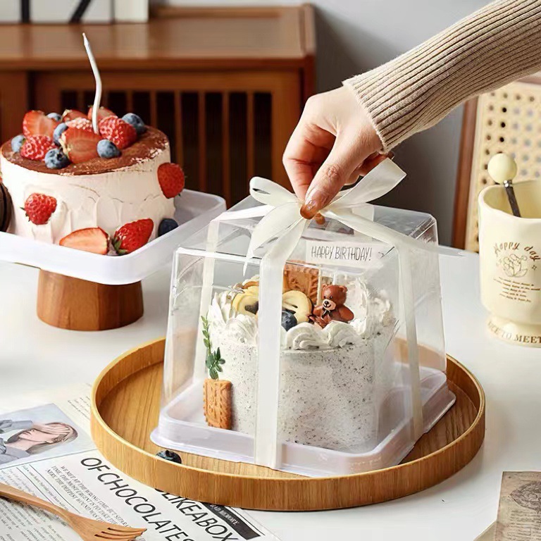 4 inch cake box transparent square packaging box small four inch mousse dessert cut Basque packing box anti-fog