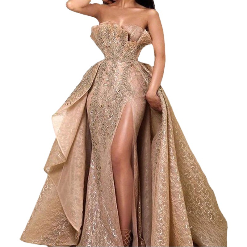 2025 European and American Export New Women's Dress Wish Dunhuang Sexy Tube Top Long Skirt Elegant Evening Dress