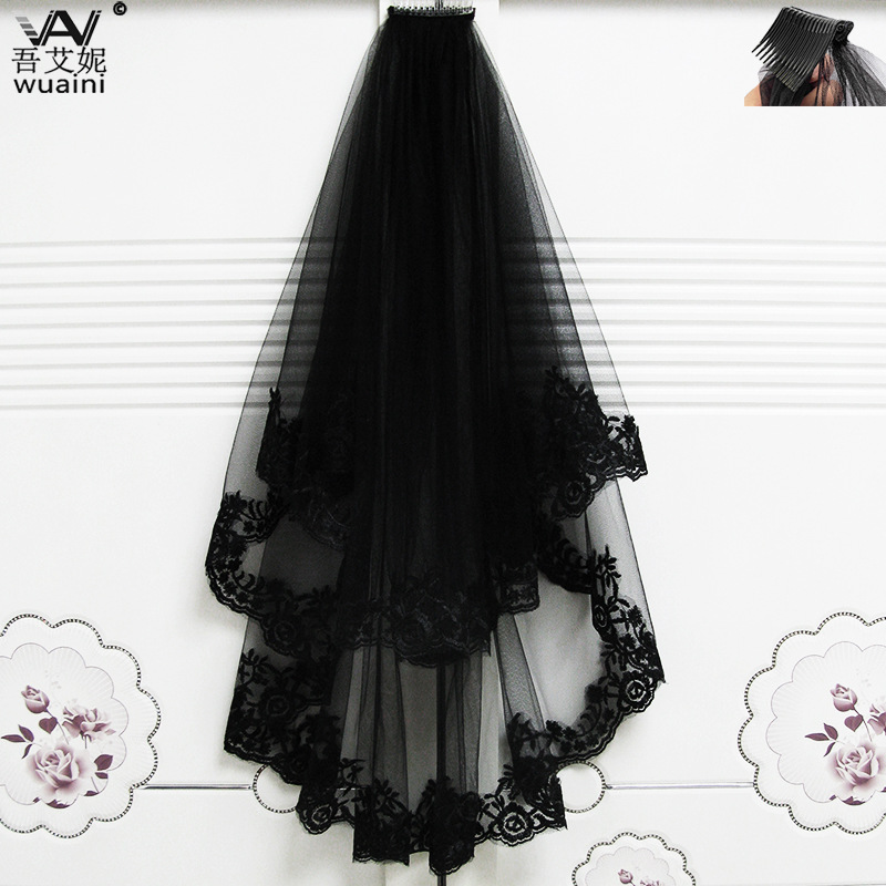 Black veil Short Lace Tiara Ghost Bride Wedding Dress Witch Halloween Party Photo veil veil