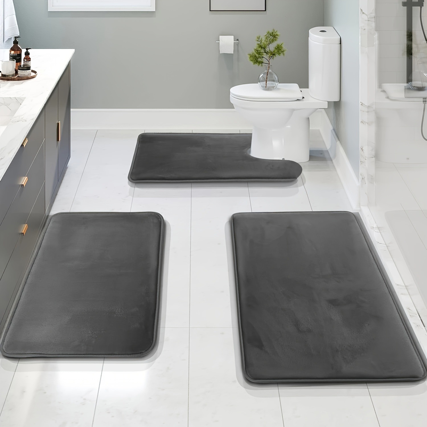 Cross-border export toilet floor mat three-piece combination bathroom floor mat temu for solid color flat coral fleece floor mat
